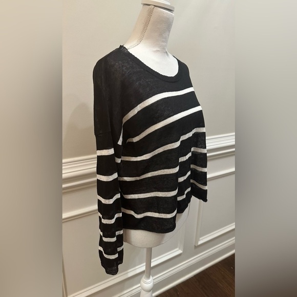 Eileen Fisher Fine Organic Linen Crepe Stripe Sheer Crop Top sz XS - Picture 8 of 14